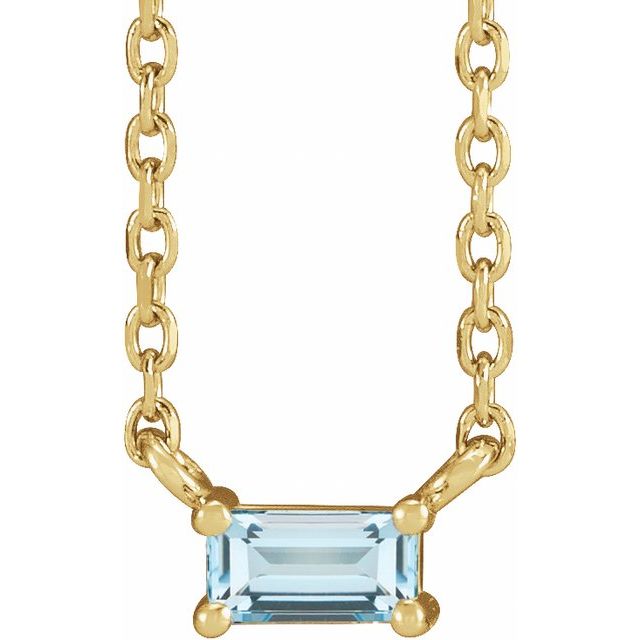 14K Yellow Gold Natural Sky Blue Topaz Solitaire Necklace