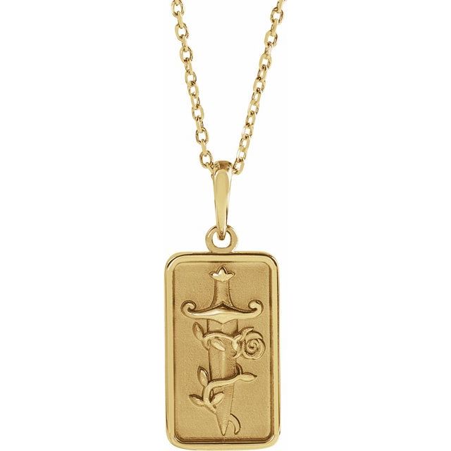 14K Yellow Gold Dagger & Rose Necklace