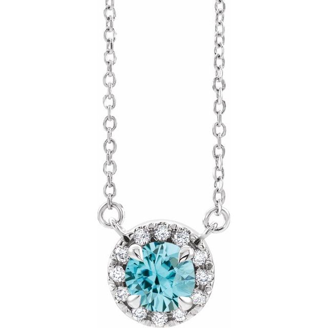 Platinum 6 mm Natural Blue Zircon & 1/6 CTW Natural Diamond Necklace
