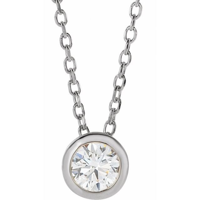 14K White Gold 1/6 CT Natural Diamond Bezel-Set Necklace