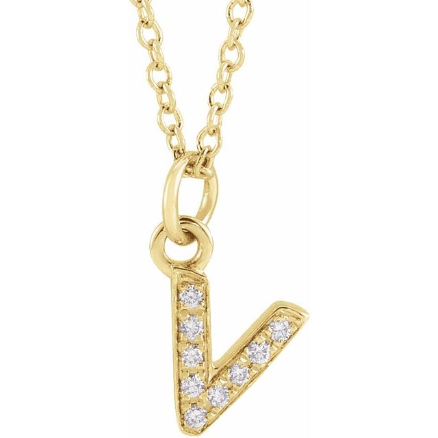 14K Yellow Gold Natural Diamond Petite Initial Necklace