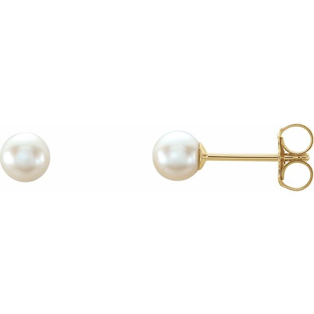 14K Yellow Gold 4 mm Cultured White Akoya Pearl Earrings