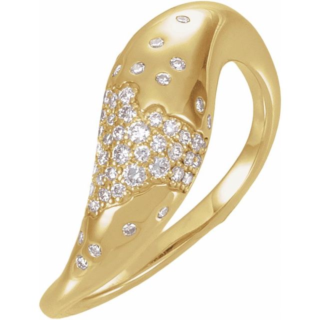 14K Yellow Gold Scattered Diamond Pave Ring