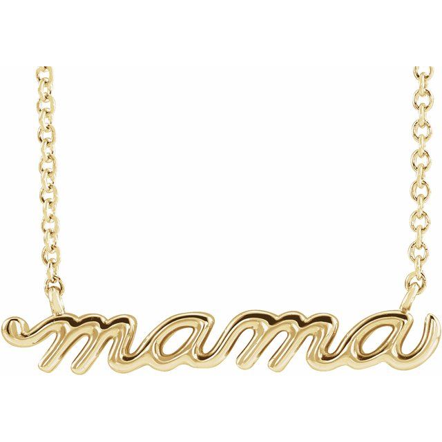 14K Yellow Gold Petite Mama Script Necklace
