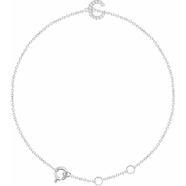 14K White Gold Natural Diamond Initial Bracelet