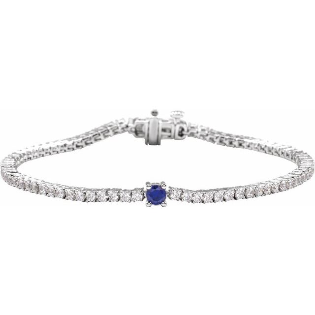 14K White Gold Sapphire and Diamond Line Bracelet