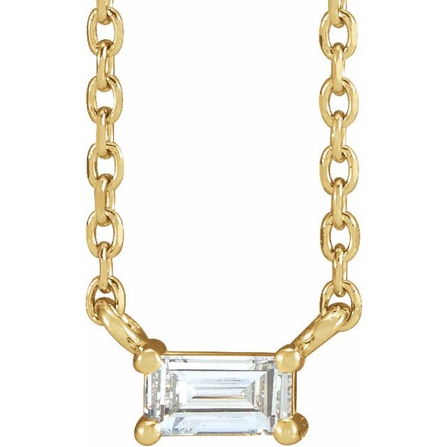 14K Yellow Gold 1/8 CT Natural Diamond Solitaire Necklace