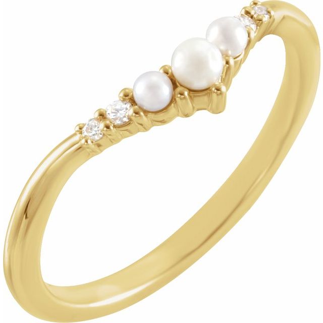 14K Yellow Gold Cultured White Seed Pearl & .03 CTW Natural Diamond Contour Band