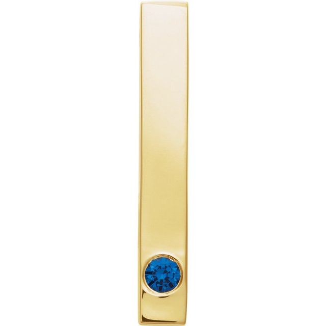 14K Yellow Gold Natural Blue Sapphire Family Engravable Bar Pendant