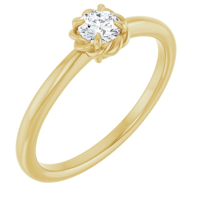 14K Yellow Gold 1/5 CT Natural Diamond Solitaire Rope Ring
