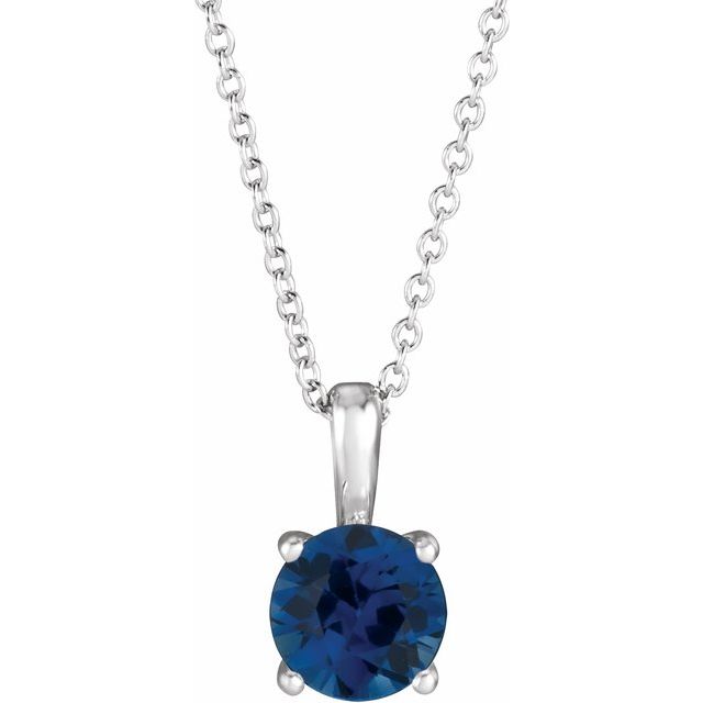 14K White Gold 4 mm Natural Blue Sapphire Necklace