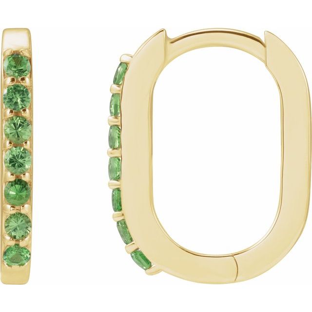 14K Yellow Gold Natural Tsavorite Garnet 14 mm Hoop Earrings