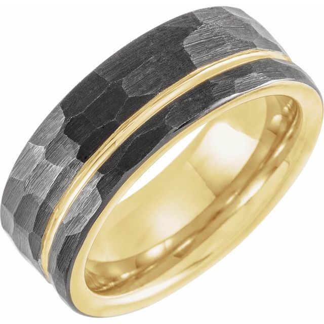 18K Yellow Gold PVD and Black PVD Tungsten Two-Tone PVD Grooved Tungsten Band