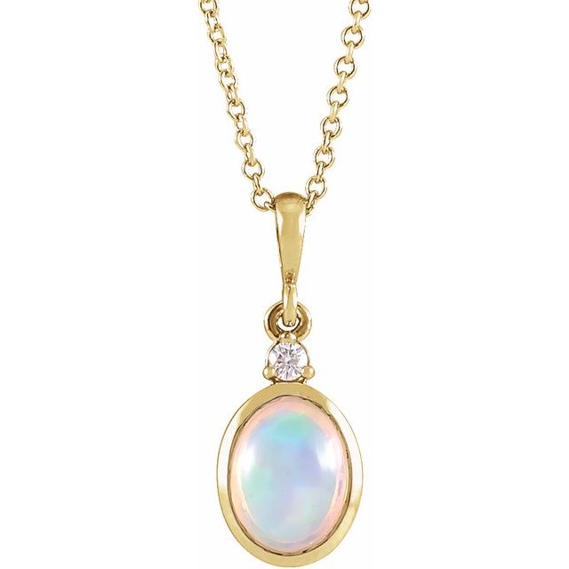 14K Yellow Gold 6x4 mm Natural Ethiopian Opal & .015 CT Natural Diamond Necklace