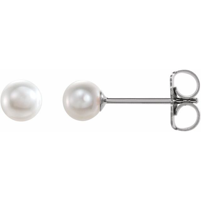 14K White Gold Cultured White Akoya Pearl Earrings