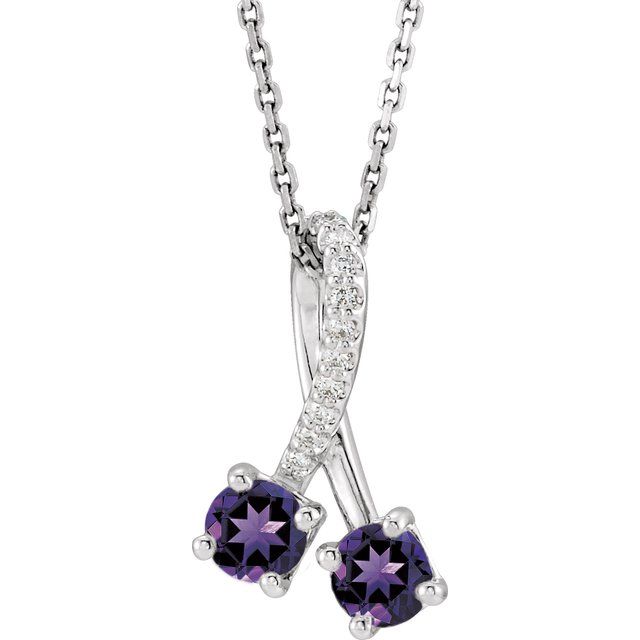 14K White Gold Natural Amethyst & .05 CTW Natural Diamond Necklace