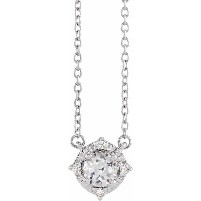 Sterling Silver Lab-Grown White Sapphire & .04 CTW Natural Diamond Halo-Style Necklace