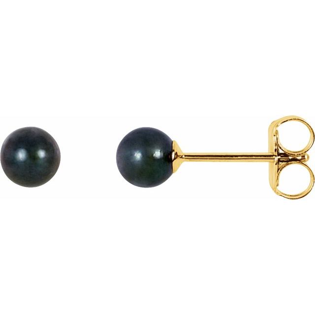 14K Yellow Gold 4 mm Cultured Black Akoya Pearl Earrings