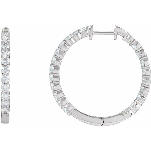 14K White Gold 3 CTW Lab-Grown Diamond Inside-Outside Hinged 30 mm Hoop Earrings