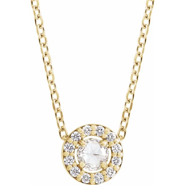 14K Yellow Gold 1/8 CTW Rose-Cut Natural Diamond Halo Necklace