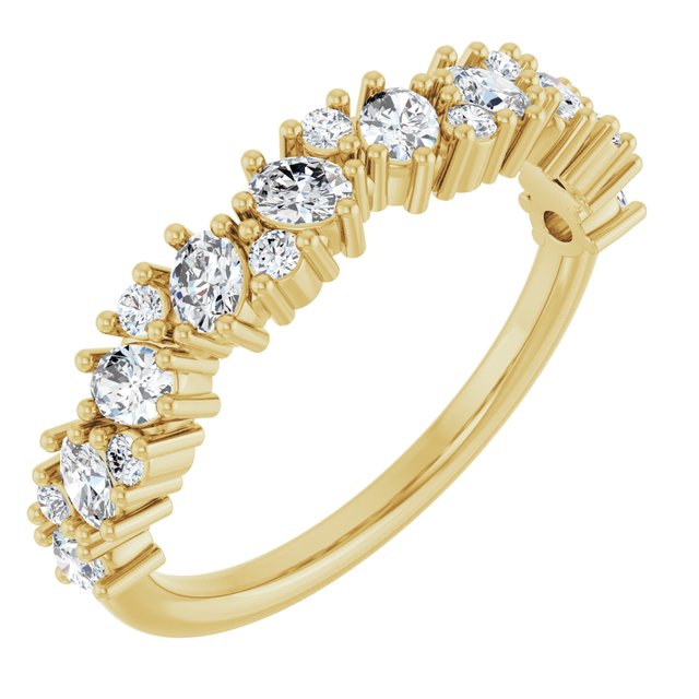 14K Yellow Gold 3/4 CTW Natural Diamond Cluster Anniversary Band