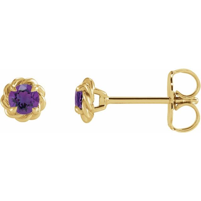 14K Yellow Gold 5 mm Natural Amethyst Claw-Prong Rope Earrings