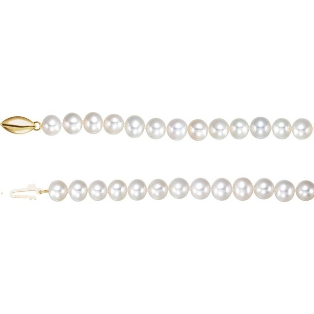 14K Yellow Gold Pansche® Cultured White Freshwater Pearl Necklace