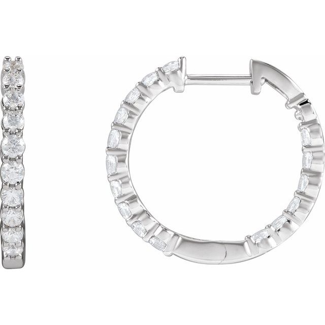 14K White Gold 1 CTW Natural Diamond Inside-Outside Hinged 19.3 mm Hoop Earrings