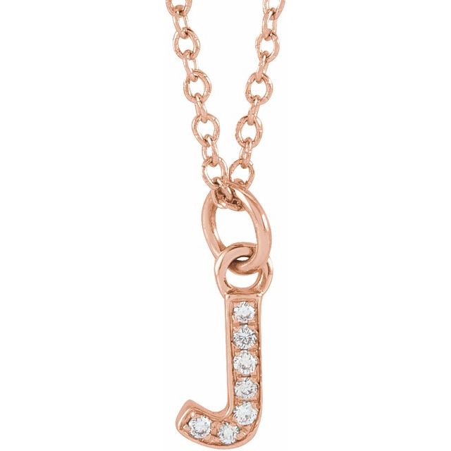 14K Rose Gold Natural Diamond Petite Initial Necklace