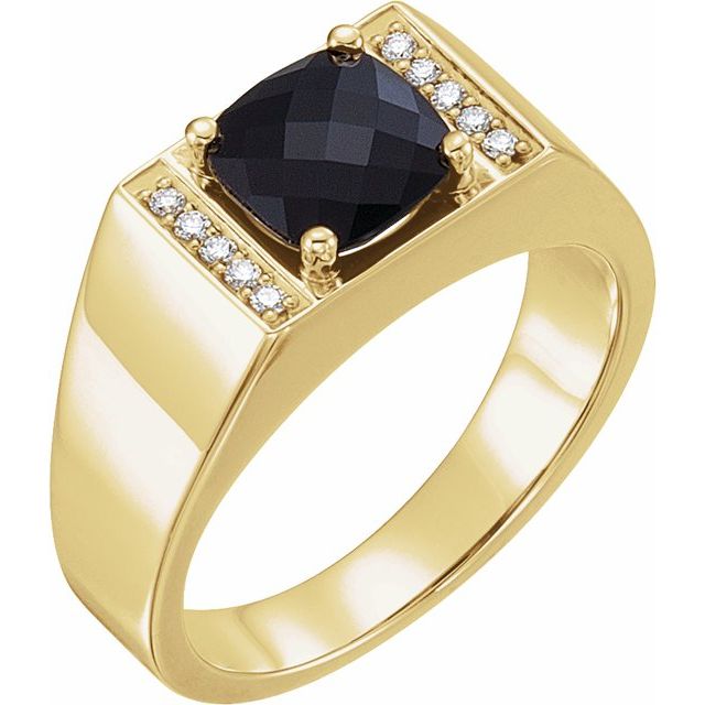 14K Yellow Gold Black Onyx and Diamond Accented Ring