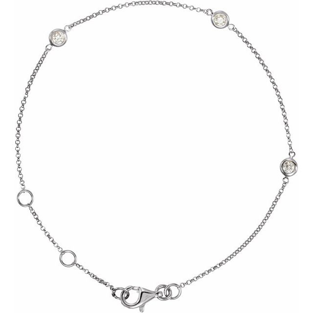 14K White Gold 1/6 CTW Natural Diamond Bezel-Set 3-Station 5 1/2-7" Bracelet
