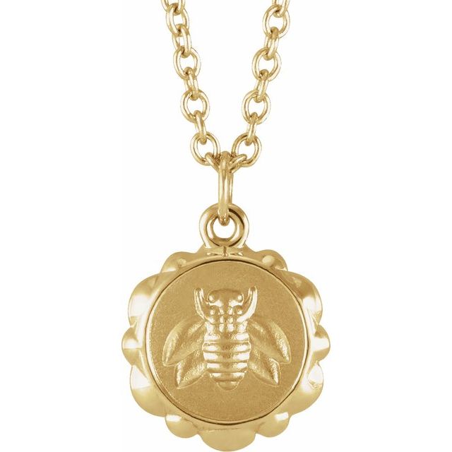 14K Yellow Gold Bee Medallion Necklace