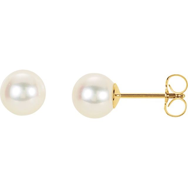 14K Yellow Gold Panache® Cultured White Freshwater Pearl Stud Earrings