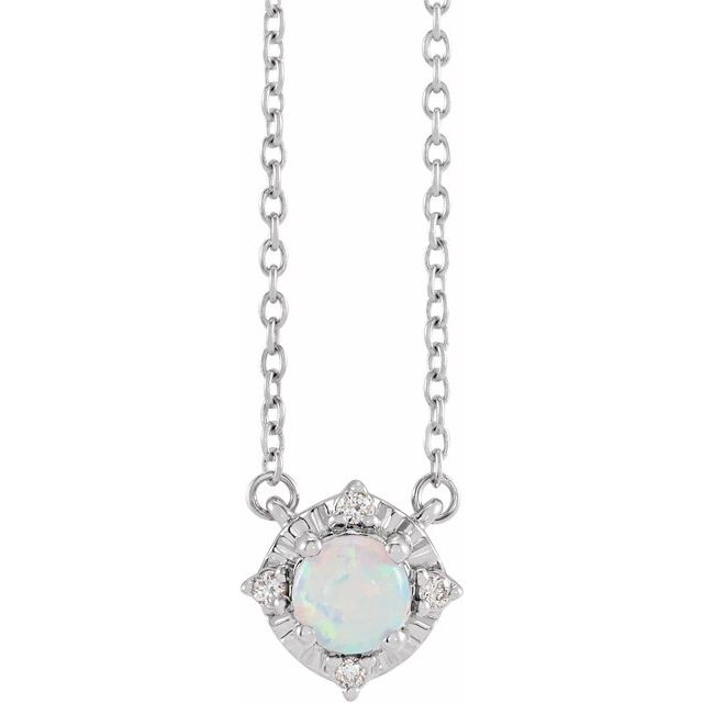 Sterling Silver Lab-Grown White Opal & .04 CTW Natural Diamond Halo-Style Necklace