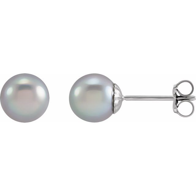14K White Gold 6.5-7 mm Cultured Gray Freshwater Pearl Earrings