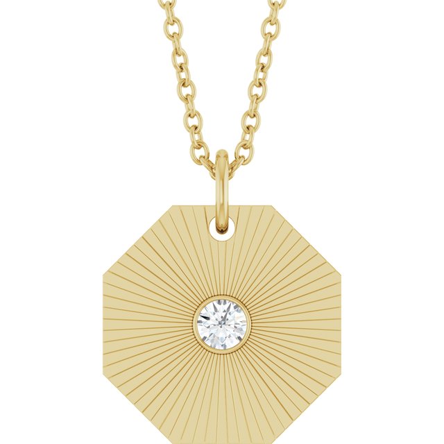 14K Yellow Gold .06 CT Natural Diamond Medallion Necklace