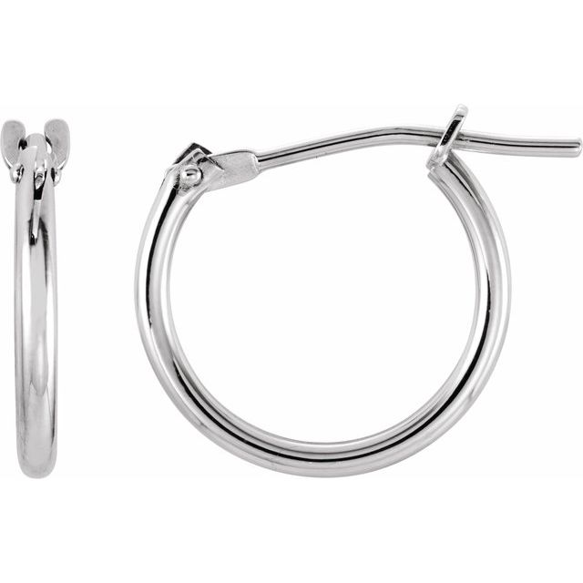 14K White Gold Youth Hinged 12.5 mm Hoop Earrings