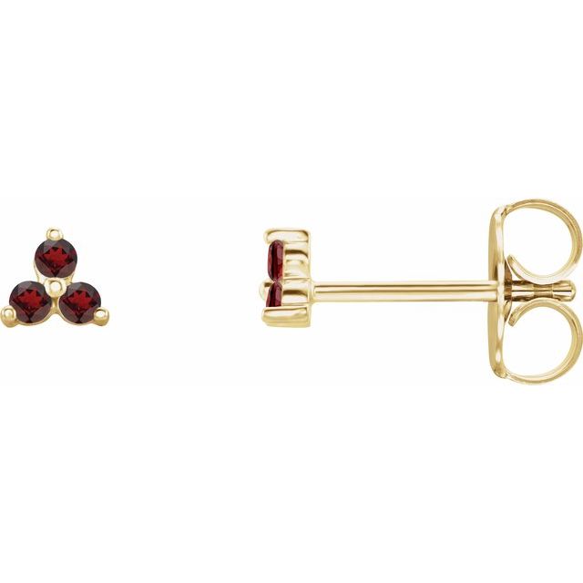 14K Yellow Gold Natural Mozambique Garnet Three Stone Earrings