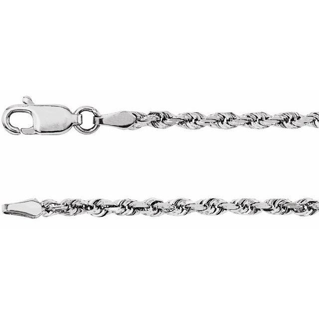14K White Gold 2.5 mm Diamond-Cut Rope Chain