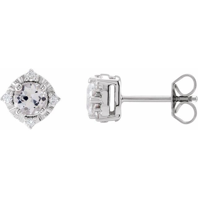 Sterling Silver Lab-Grown White Sapphire & .08 CTW Natural Diamond Halo-Style Earrings