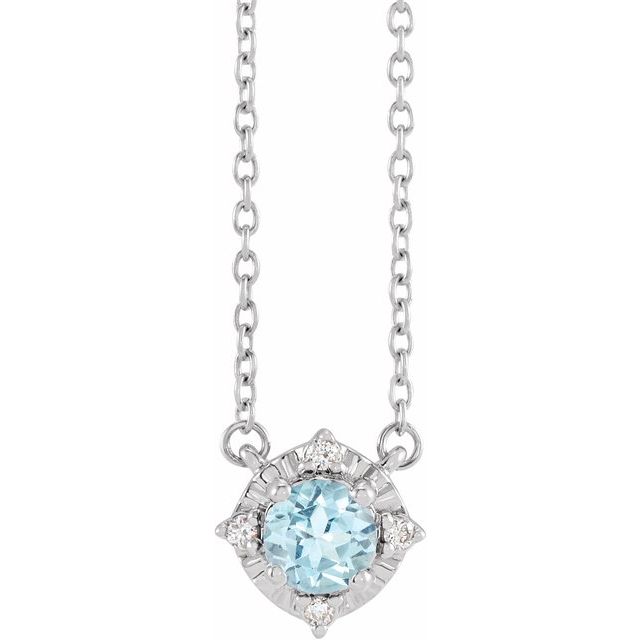 Sterling Silver Natural Sky Blue Topaz & .04 CTW Natural Diamond Halo-Style Necklace
