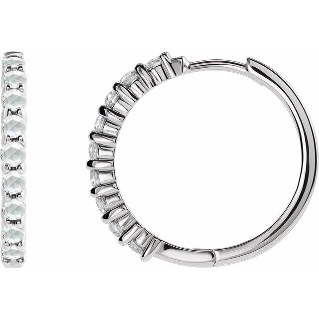 14K White Gold 1/3 CTW Rose-Cut Natural Diamond Hinged 20 mm Hoop Earrings