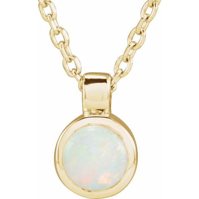14K Yellow Gold Natural White Opal Bezel-Set Necklace