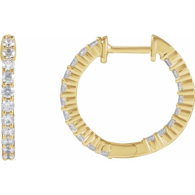 14K Yellow Gold 3/4 CTW Lab-Grown Diamond Inside-Outside Hinged 17.2 mm Hoop Earrings