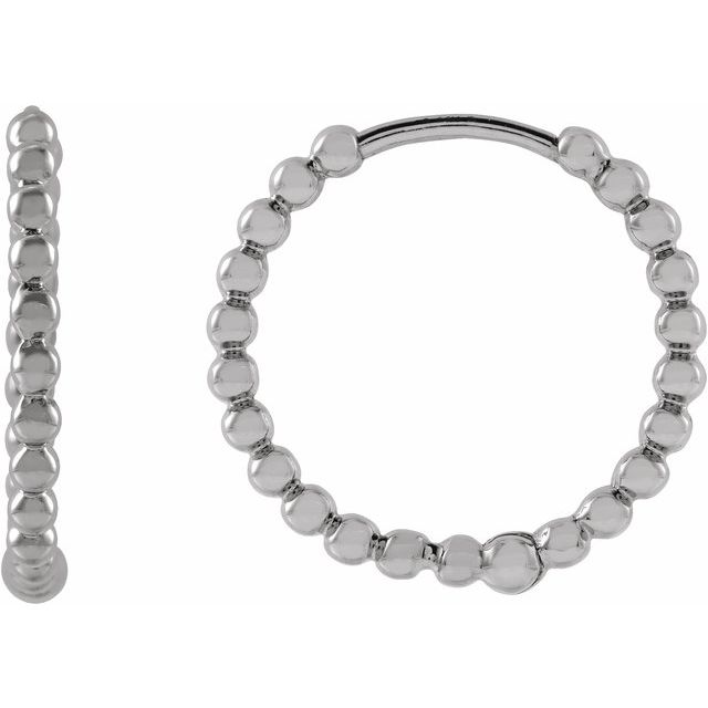 14K White Gold Beaded 15 mm Hoop Earrings