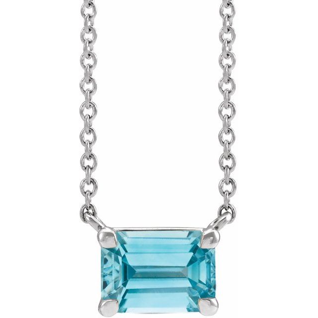 14K White Gold Natural Blue Zircon Necklace