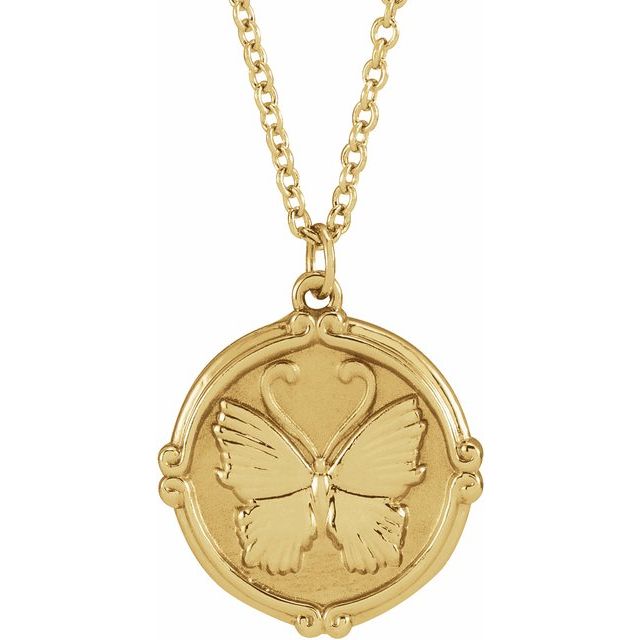 14K Yellow Gold Butterfly Medallion Necklace
