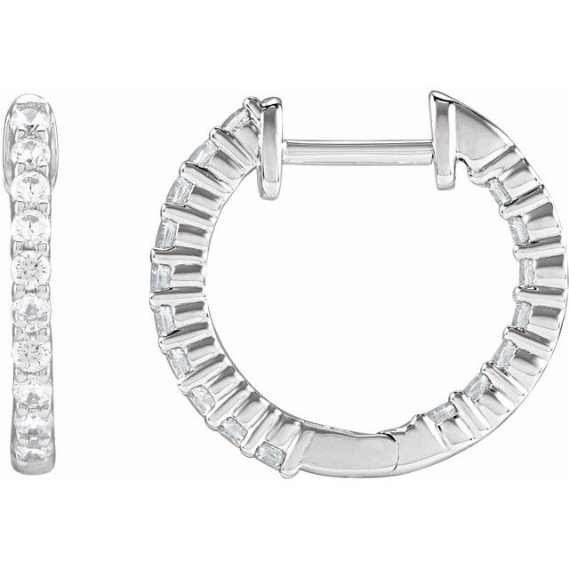 14K White Gold 1/2 CTW Lab-Grown Diamond Inside-Outside Hinged 14.5 mm Hoop Earrings