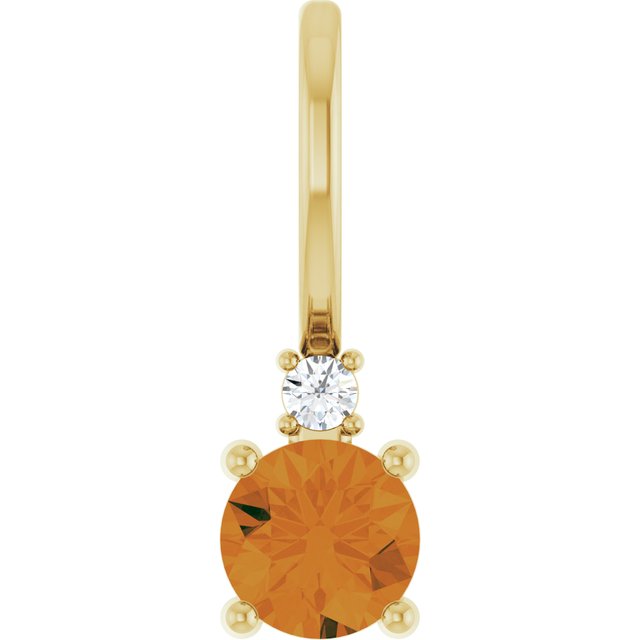 14K Yellow Gold Natural Citrine & .015 CT Natural Diamond Charm/Pendant