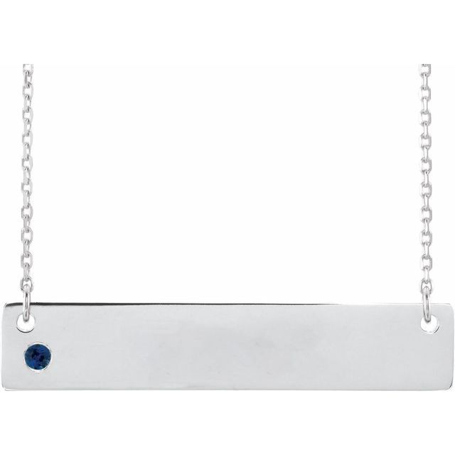 Sterling Silver Natural Blue Sapphire Engravable Bar Necklace